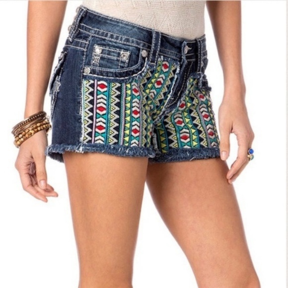 Miss Me Aztec Daze Colorful Embroidered Shorts - Picture 2 of 4